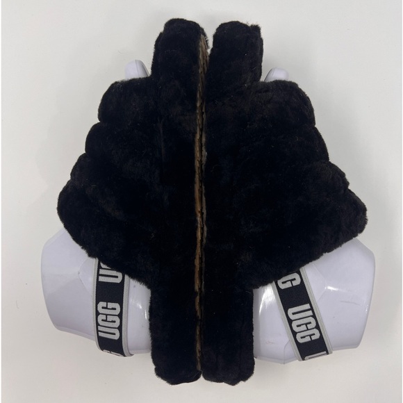 UGG Black Sherpa Fluff Yeah Platform Slide Sandal Slippers Size 6 Women's - Picture 8 of 12
